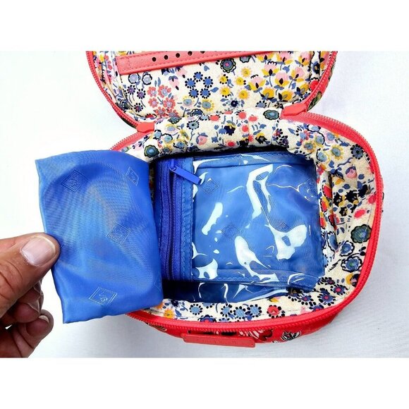 Vera Bradley Salmon Floral Zip Logo 3 compartment Iconic Jewelry Quilted Bag - Picture 8 of 10